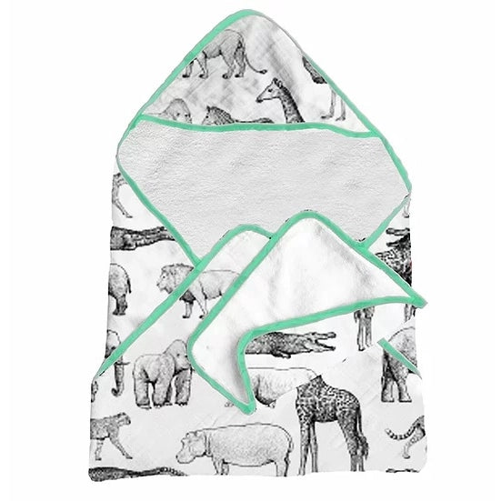 Premium Bamboo Muslin Hooded Towel & Washcloth Set -Safari