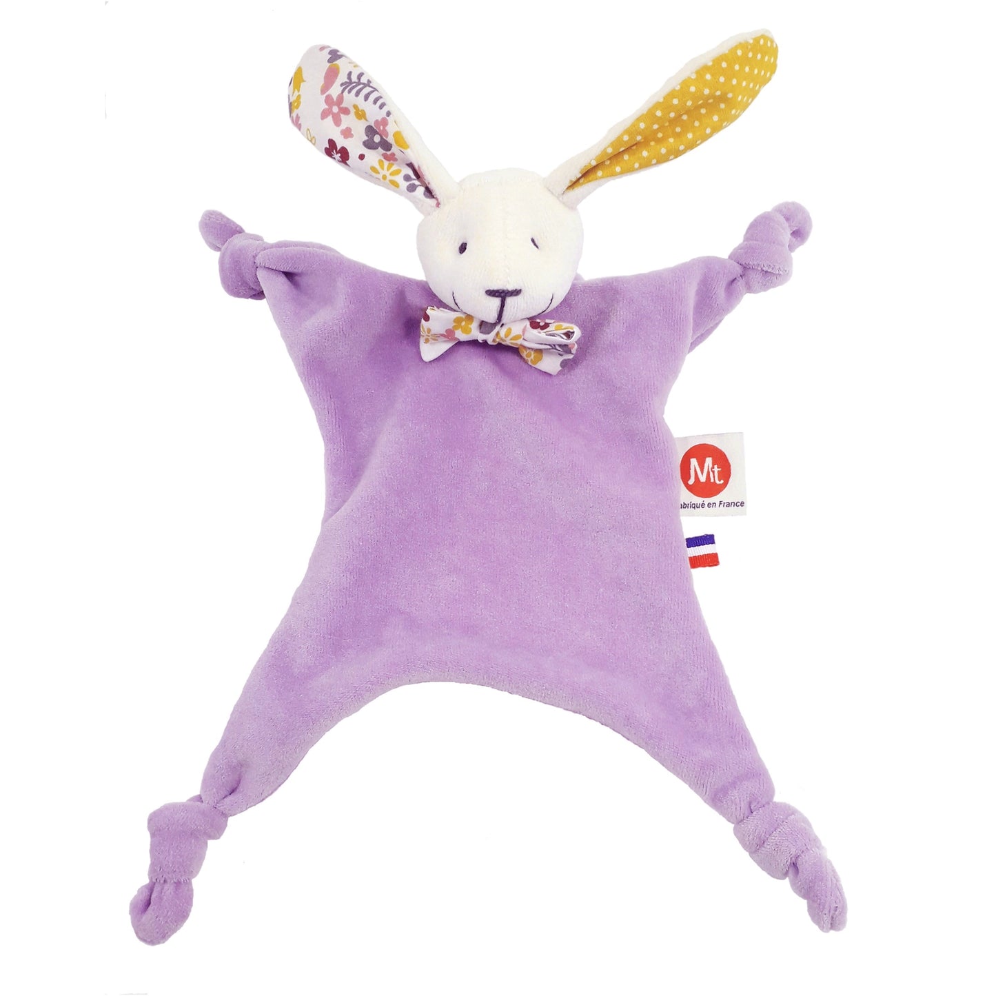 Doudou lapin nœud pap' lavande/fleurs rétro - Bunny in Lavender
