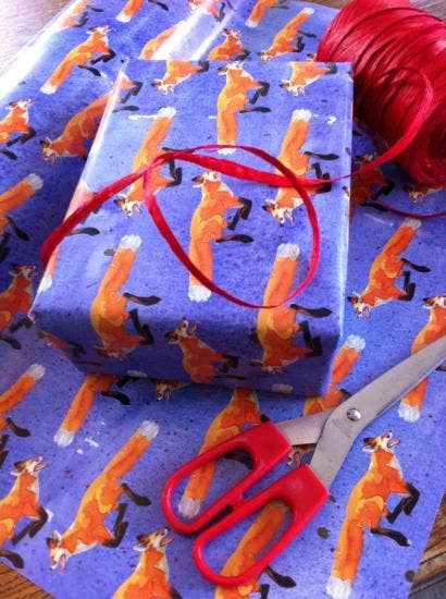 Fox Wrapping Paper in Periwinkle