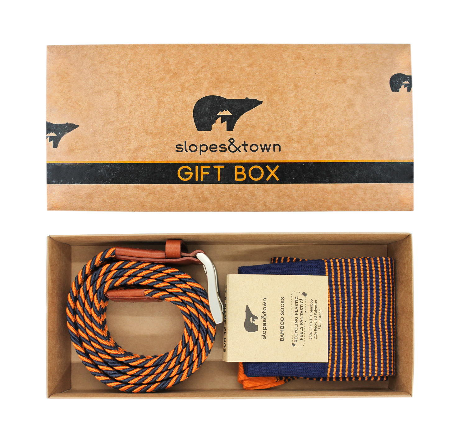 Mens Recycled Belt and Bamboo Socks Gift Box - Emlyn