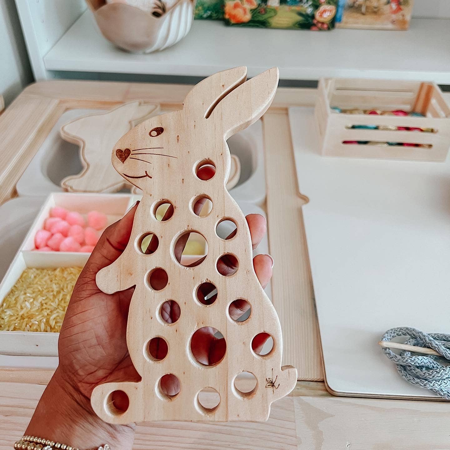 Lacing and Sorting Wooden Bunny