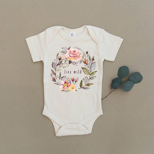 Live Wild Floral Wreath Organic Onesie