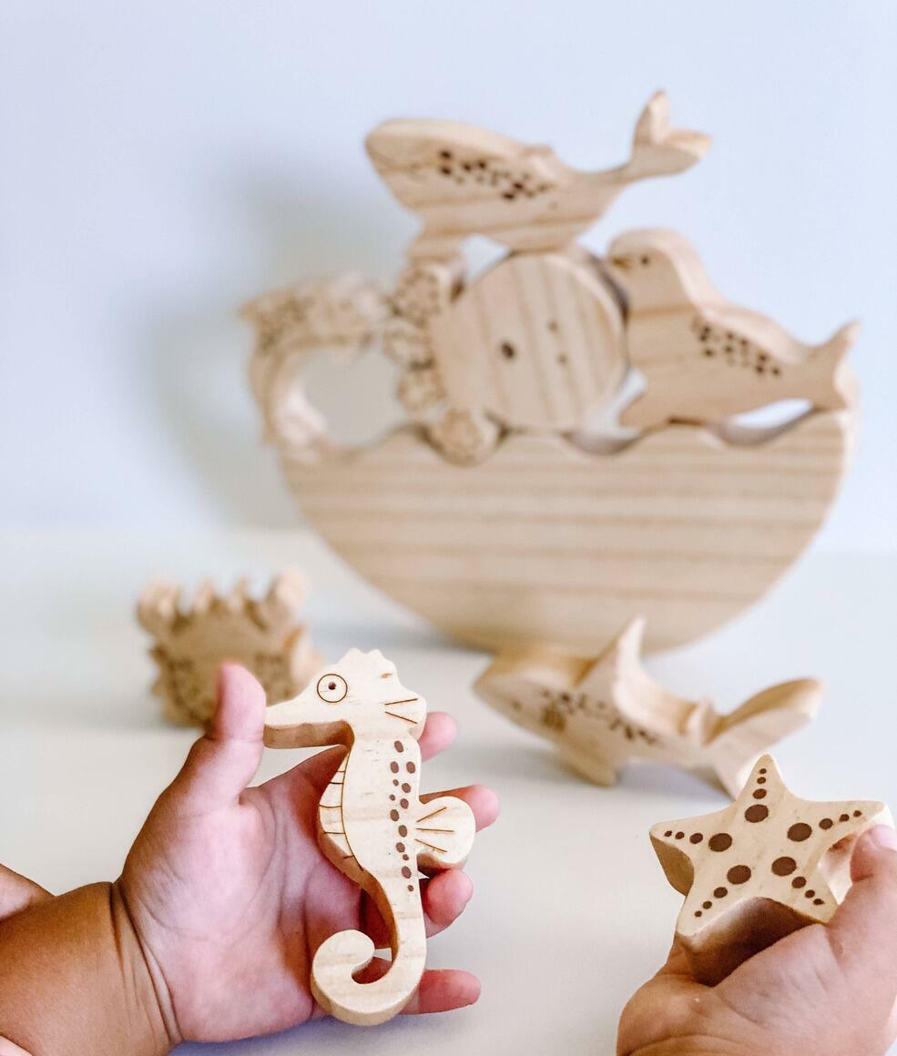 Wooden Sea Life Balance and Stacking Toy