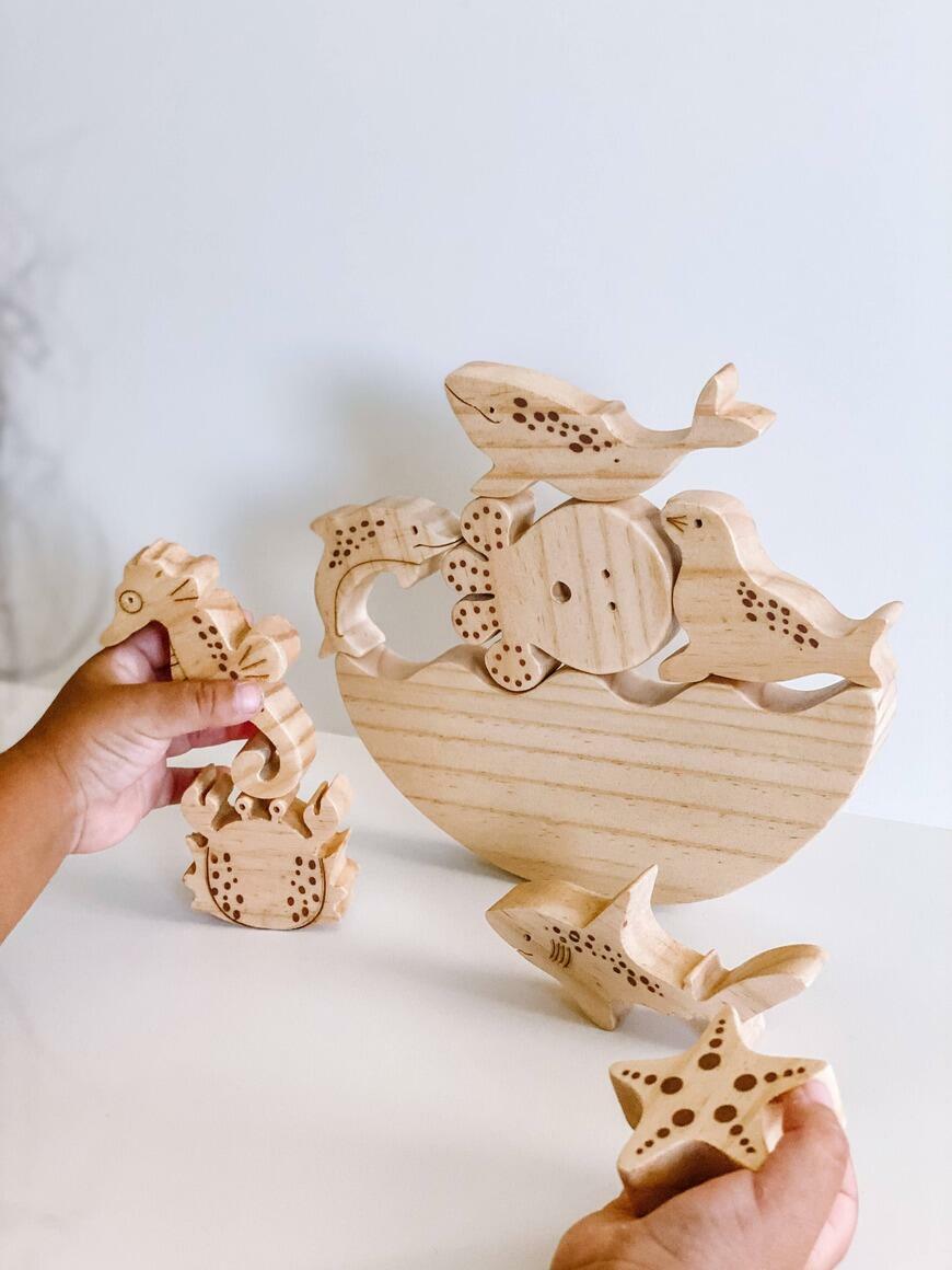 Wooden Sea Life Balance and Stacking Toy