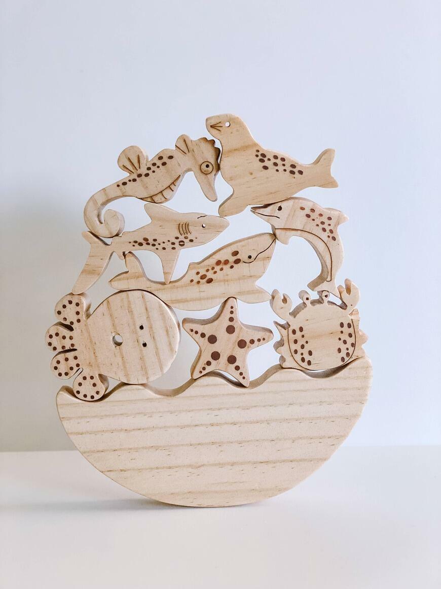 Wooden Sea Life Balance and Stacking Toy