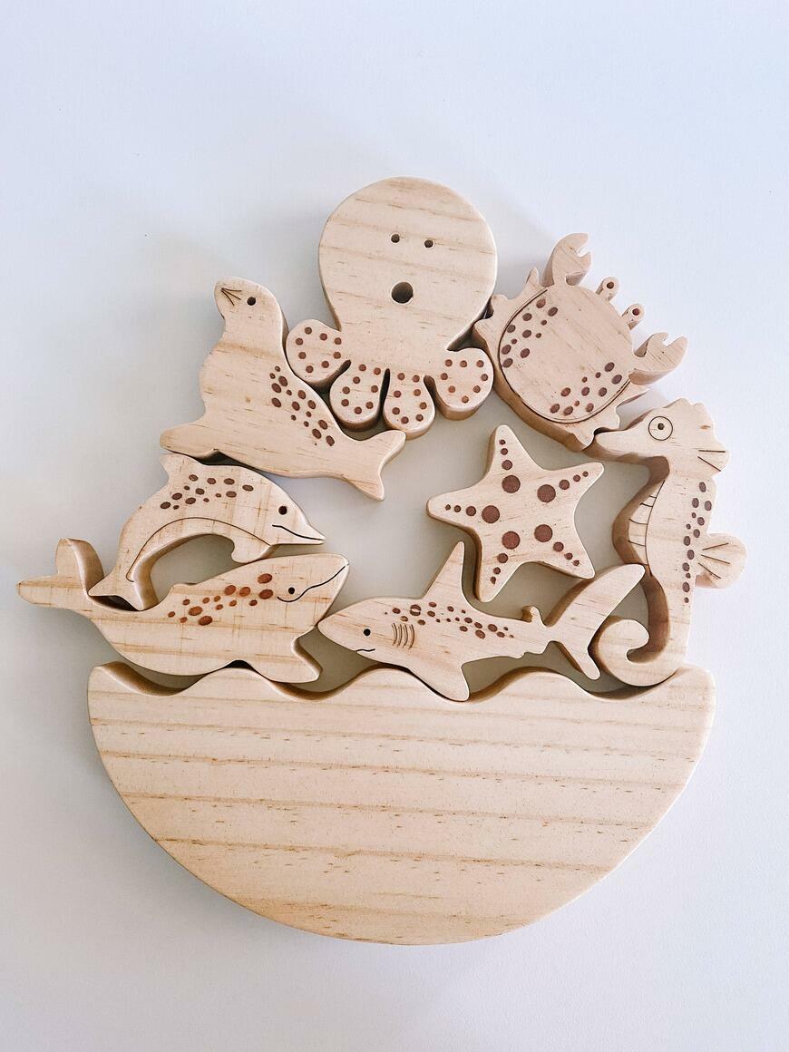 Wooden Sea Life Balance and Stacking Toy