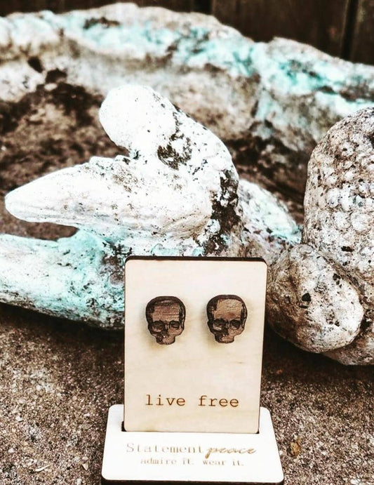 Little Skull Studs Wooden Earrings