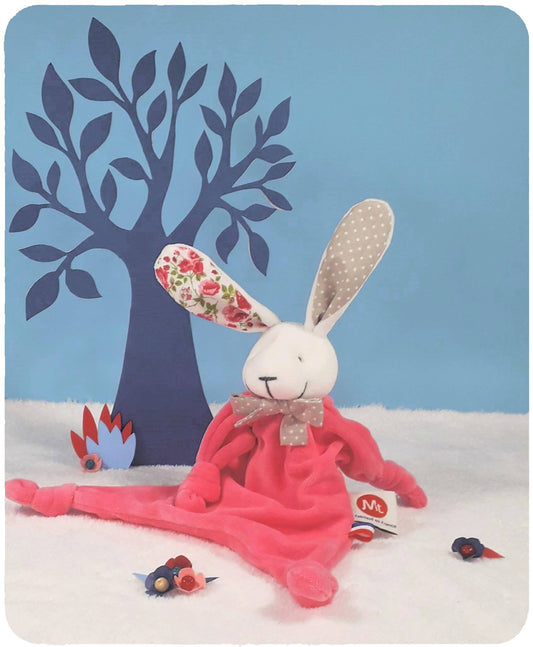 Doudou lapin nœud pap' rose/mille fleurs - Bunny in Pink