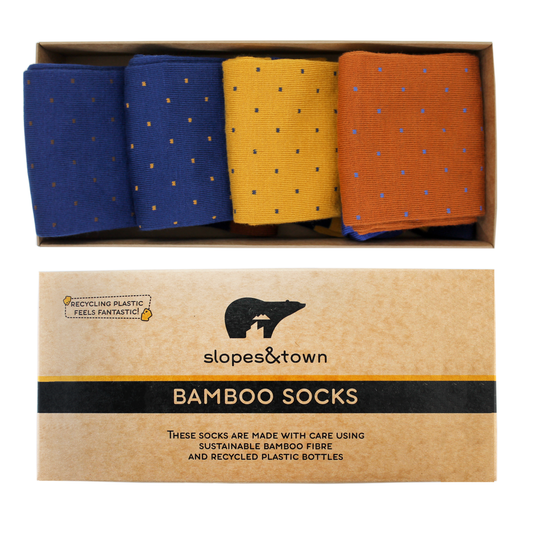 Mens Bamboo Socks Gift Box Dots Edition Brown