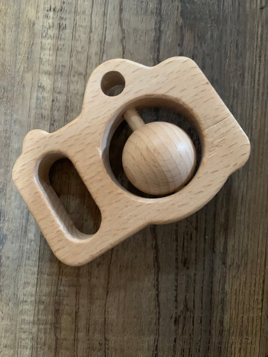 Camera wooden rattle teether toy