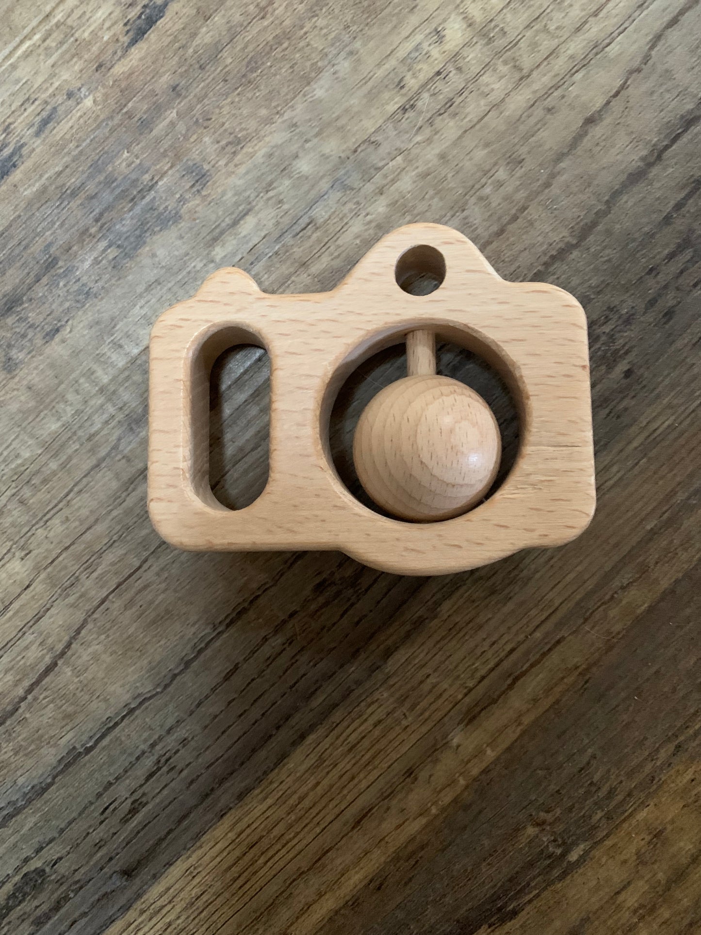 Camera wooden rattle teether toy